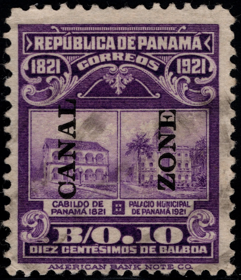Canal Zone Stamp Scott # 63 Used F-VF 10 Cents Violet w Scarce 8 3/4 MM Spacing - Image 1 of 1