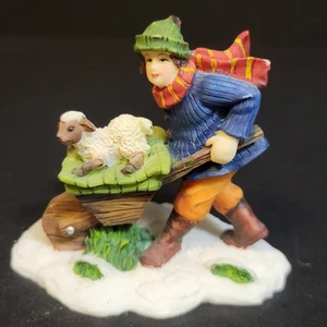 Holiday Time Santas Workbench Christmas Village Farmer Lamb Wheelbarrow Sheep - Picture 1 of 8