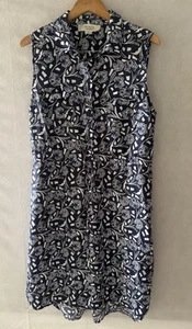 Ladies Size 16 Jacqui-E Dress, Blue & White, Pockets, 100% Linen - Picture 1 of 7