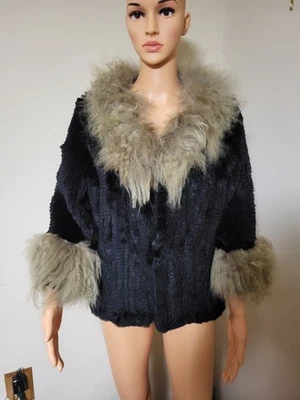 Bolero de piel genuina talla M con cuello de piel de cordero mongol  Foto 1 de 4
