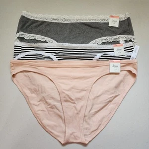 Jenni Intimates Bikini Cut Panties Womens 3X Black Striped Grey Beige Set Of 3 - Picture 1 of 10