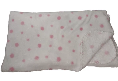 Cobertor de bolinhas rosa bebê selva lã macia pelúcia branca 29x33 pol. - Imagem 1 de 3