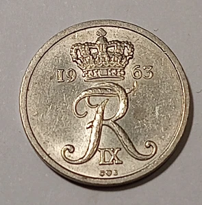 * Denmark * 10  öre  * 1963  *Copper-Nickel *  Cond.  1+ * - Picture 1 of 2