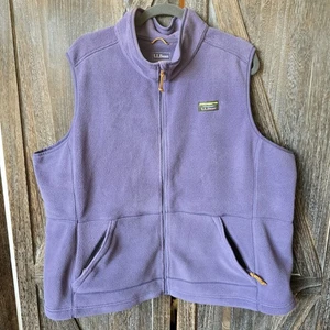 LL Bean Vest Women's Size 3X Plus Gray Heather Lavendar Fleece Full Zip Pockets - Picture 1 of 8