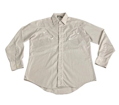 Vintage 70s 80s Sears Sportswear Western Shirt Mens Large Tan Smile Pockets Yoke - Image 1 of 4