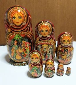 Christmas Russian Matryoshka Nutcracker Nesting Dolls 7pcs Hand Painted Luxury - Picture 1 of 4