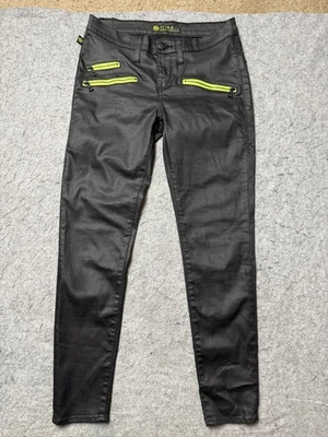Rock & Republic Pants Womens 6 Black Banshee Coated Skinny Neon Zipper Moto - Image 1 of 4