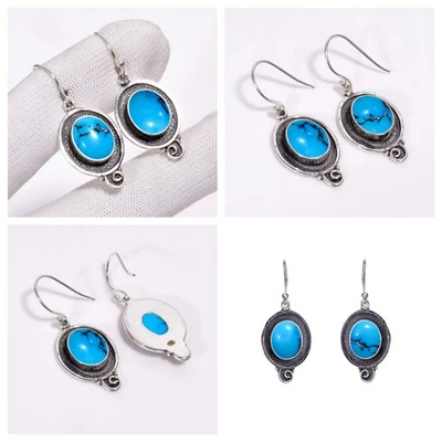 Pendientes turquesa magnesita azul plata de ley 925 para mujer colgantes joyas Foto 1 de 4