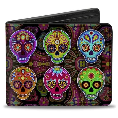 Bi-Fold Wallet Six Sugar Skulls Multi Color - Image 1 of 4