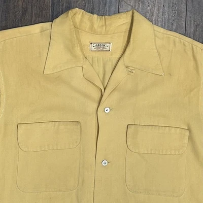 Vintage 50s Arrow XL Rayon Gabardine Flap Pocket Rockabilly Short Sleeve Shirt - Image 1 of 4