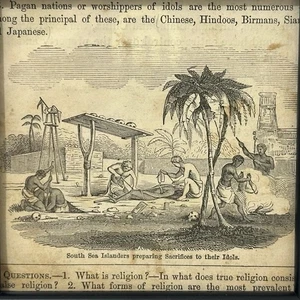 1853 Mitchell’s Primary Geography Engraving Preparing Sacrifices Scene Antique - Picture 1 of 7