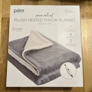 Pure Enrichment PureRelief Plush Heated Throw Blanket 50”x 60” InstaHeat Tech - Picture 1 of 4