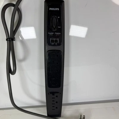 Philips Surge Protector Power Strip 8 Outlet RJ11 Protection Black Corded - Image 1 of 4