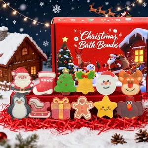12 Weihnachts Badebomben Geschenkset - Weihnachtsformen, Lavendel ätherische Öle - Bild 1 von 6