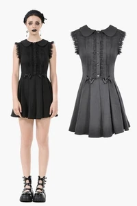 Dark In Love Women Black Gothic Sweet Sleeveless Pleated Mini Dress - Picture 1 of 20