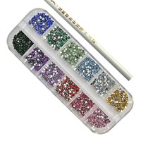 3000 Pcs NAIL ART RHINESTONE 2MM ROUND DIAMANTE GEMS - 12 COLOURS + PICKER TOOL