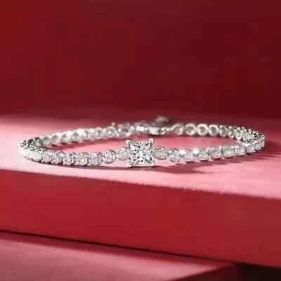 Brazalete de compromiso de diamantes de corte princesa de 3 quilates creado en laboratorio de oro blanco de 14 quilates FN Foto 1 de 4