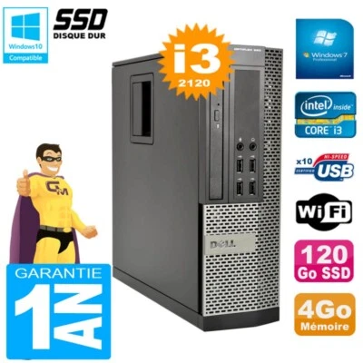 PC DELL 990 SFF Core I3-2120 RAM 4Go Disco 120Go SSD Grabador DVD Wifi W7 - Imagen 1 de 3