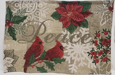 Set of 2 Tapestry Placemats,13"x19", WINTER,CHRISTMAS, CARDINAL BIRDS, PEACE
