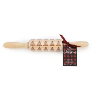 Wooden Christmas Embossed Rolling Pin 3D Festive Engraved Pattern Tree 30cm - Picture 1 of 1