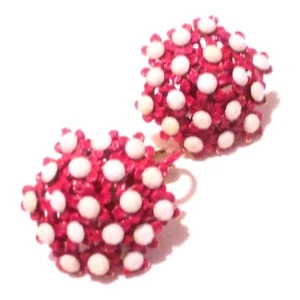 Vintage Red Enamel Flower Cluster Clip On Earrings - Picture 1 of 3