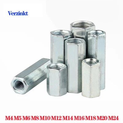 Sechskantmuttern Verzinkt Langmutter Distanzmuttern M4 M5 M6 M8 M10 M12 M14~M24 - Bild 1 von 4
