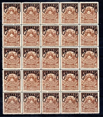 CHILE, BLOQUE, 25 SELLOS TELEGRÁFICOS, S/C CORREOS, HUEMUL CON COLA, COMO NUEVO (PM-01) Foto 1 de 2