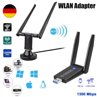 WIFI Adapter WLAN USB 3.0 Stick 1200/1300Mbps Dual Band Dongle Antenne für PC - Bild 1 von 4
