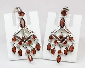 Classy 6,95 Carat Garnet Studs 925 Silver Earrings Blood Red Garnet - Picture 1 of 11