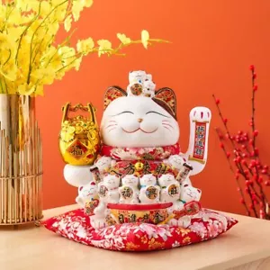 Chinese Lucky Cat Maneki Neko Fortune Ceramic Feng Shui Figure Home Decor - Picture 1 of 19