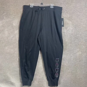 Bebe Sports Jogger Womens 2X 40X29 Nailhead Black Rhinestone Sweatpants Casual - Picture 1 of 15