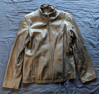 Женская куртка из натуральной кожи George черная с карманами на молнии размер L (12/14) - Изображение 1 из 4