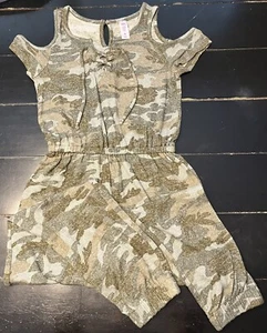 CUTE! Justice Camouflage Open Shoulder Romper Jumpsuit Stretch Size 10 VGUC - Picture 1 of 7