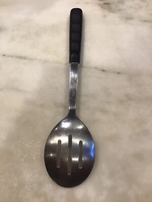 Vintage Vollrath  12” Stainless Steel Slotted Spoon With Black Plastic Handle - Image 1 of 4