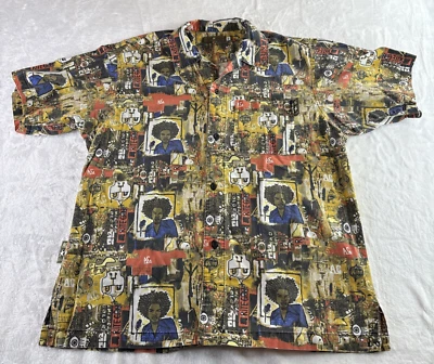 Винтажная рубашка 90-х американских цветов регги хип-хоп с воротником размер XL искусство носить - Изображение 1 из 4