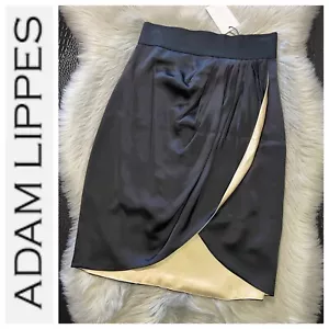 NWT Adam Lippes Silk Black Gold Drape Skirt Size 2 Retail $295 - Picture 1 of 11