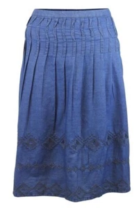 FAT FACE 12 BNWOT Denim A Line Pleated/Embroidered Knee Length Skirt - Picture 1 of 5