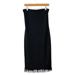 VTG Lauren Ralph Lauren Wool Strapless Black Below Knee Fringe Cocktail Dress M - Picture 1 of 9