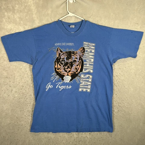 A1 Vintage 90s Memphis State Tigers T Shirt Adult 2XL XXL Blue NCAA Mens Cover