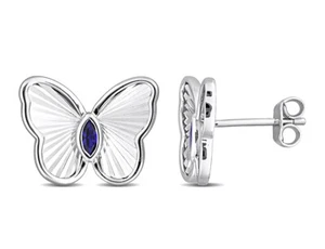 1/4 Carat (ctw) Lab-Created Blue Sapphire Buttrerfly Earrings Sterling Silver - Picture 1 of 5