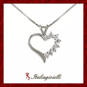 Seducente Collana Pendente Cuore Donna in Argento 925 rodiato Oro Bianco - Foto 1 di 9