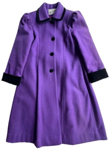 Vintage Rothschild Coat Girls size 10 Wool Purple Swing Overcoat Velvet Trim - Picture 1 of 14