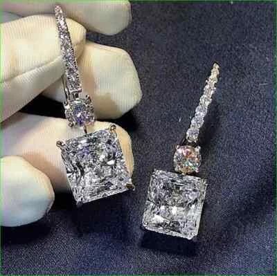 5Ct Princess Cut Diamond Lab Created Drop Dangle Earring's 14K White Gold Plated - Image 1 of 4