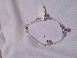925 Sterling Silver Ball Charm Anklet - New - Picture 1 of 1