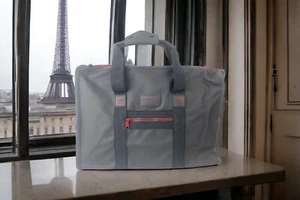 Vintage Givenchy Paris Gray Travel Carry On Overnight Tote Bag Red Logo Unisex - Picture 1 of 16