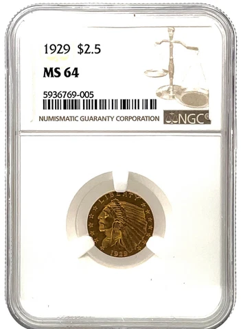 NGC MS 64 1929 $2.50 Dollar United States Indian Head Quarter Eagle Gold Coin Cover