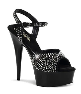 Pleasers Rhinestone Heels 11 Black Platform Stripper Dancer Drag Performance  - Picture 1 of 19