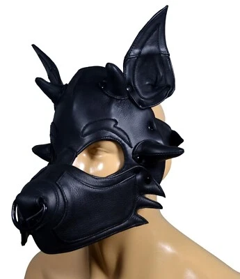 Máscara de cuero con capucha de cachorro de cuero con cuernos Foto 1 de 4