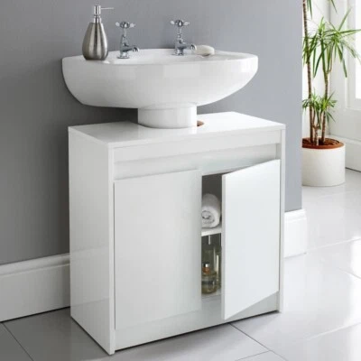 White High Gloss Bathroom Under Sink Cabinet Basin Cupboard Bathroom Storage - Image 1 of 2
