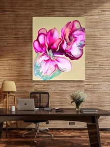 Original Art Acrylic Painting on Canvas (16"X20") Floral Flowers Blossoms Pink  - Picture 1 of 12